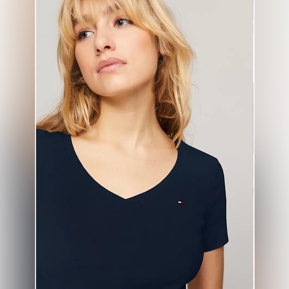 TOMMY HILFIGER Womens Navy Short Sleeve V Neck T-Shirt Size: S - Picture 4 of 12